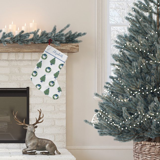 Chinoiserie Weihnachtsbaum und Kranz Kleiner Weihnachtsstrumpf (Chinoiserie Christmas Tree Stocking)