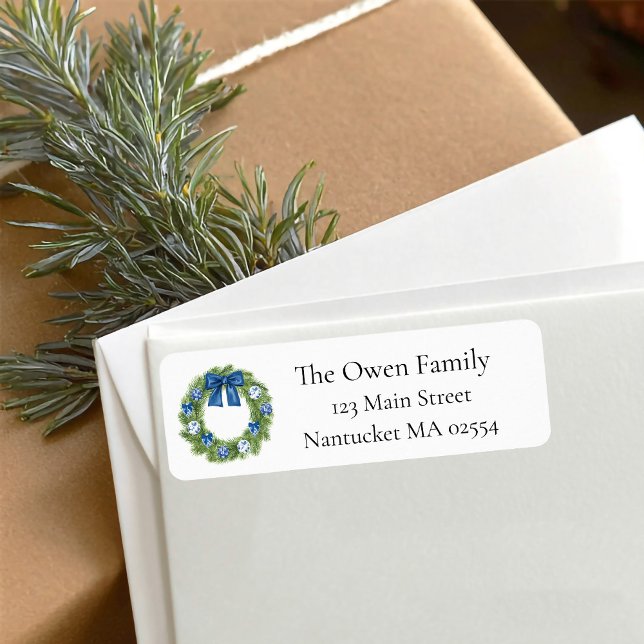 Chinoiserie Weihnachtsfeier Rücksendeadresse (chinoiserie christmas wreath return address label)