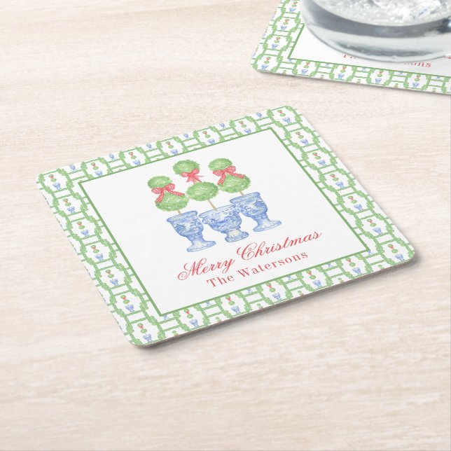 Chinoiserie Weihnachtsmann Topiary Rechteckiger Pappuntersetzer (angewinkelt)