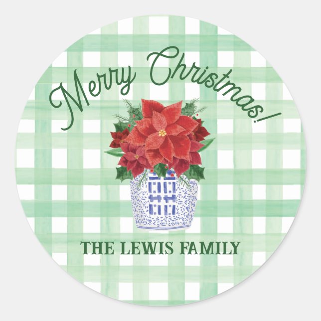 Chinoiserie Weihnachtssticker-Geschenk-Tag Runder Aufkleber (Vorderseite)