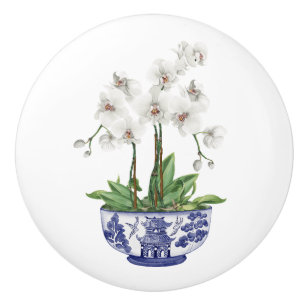 Chinoiserie Weiße Orchidee Keramikknauf