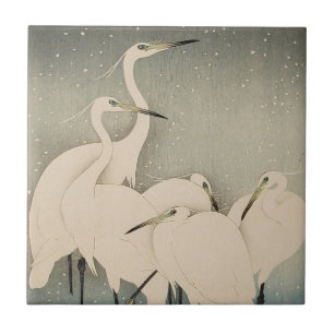 Chinoiserie Weißer Reiher Winter-Schnee-Muster Fliese
