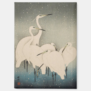 Chinoiserie Weißer Reiher Winter-Schnee-Muster Magnet