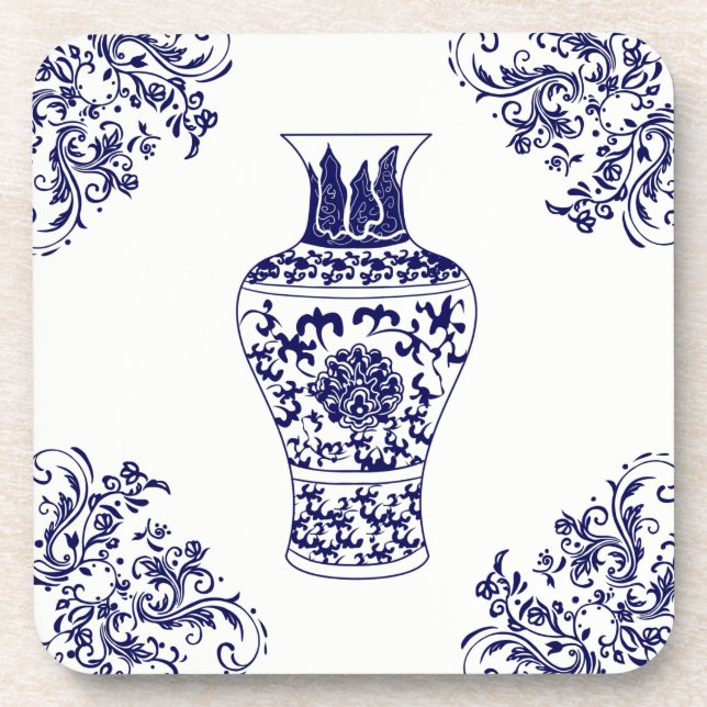 Chinoiserie White und Blue Ginger Jar Throw Pillow Getränkeuntersetzer (Vorderseite)