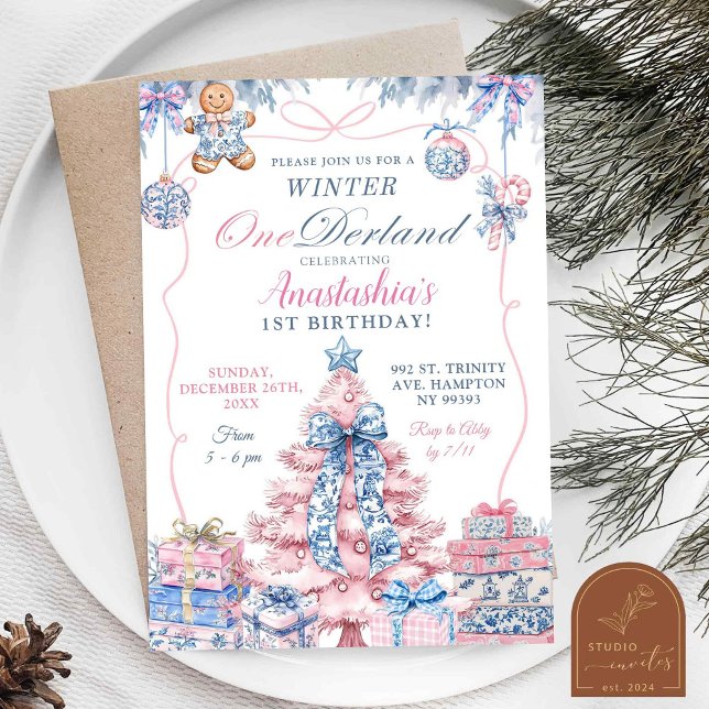 Chinoiserie Winter Onederland Coquette Zum Geburts Einladung (Von Creator hochgeladen)