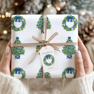 Chinoiserie Wreath Blue und White Christmas Geschenkanhänger