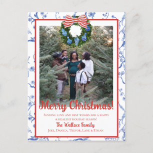 Chinoiserie Wreath, Blue & White Grandmillenial Feiertagspostkarte