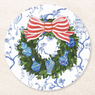 Chinoiserie Wreath, Christmas Ginger Jar, Party Runder Pappuntersetzer