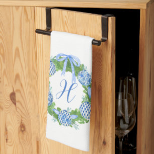 Chinoiserie Wreath Christmas Monogram Geschirrtuch