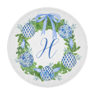 Chinoiserie Wreath Christmas Monogram Schneidebrett