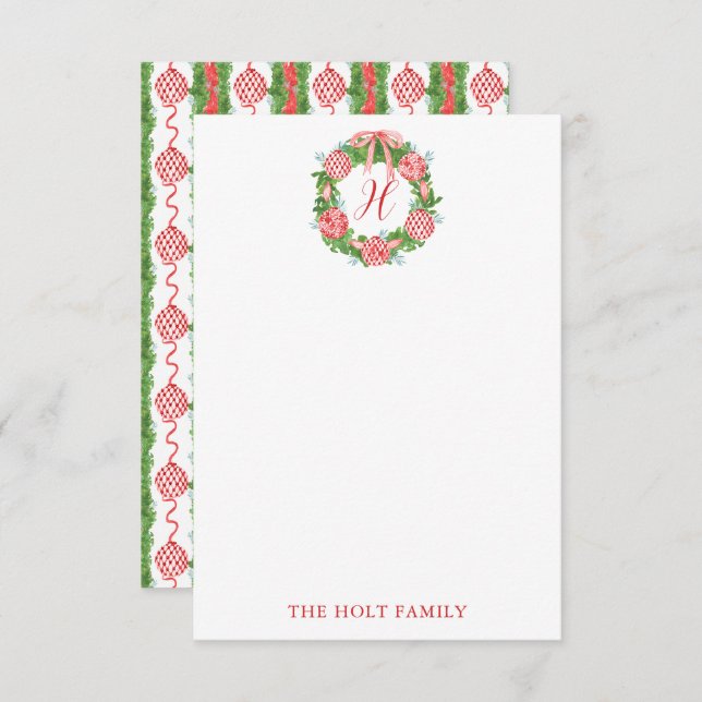 Chinoiserie Wreath Monogram Dankeskarte (Vorne/Hinten)