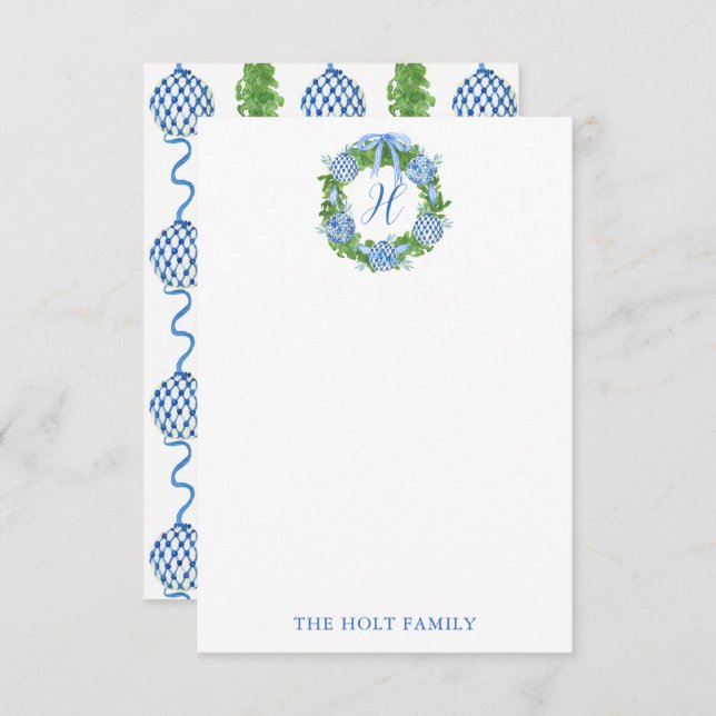 Chinoiserie Wreath Monogram Dankeskarte (Vorne/Hinten)