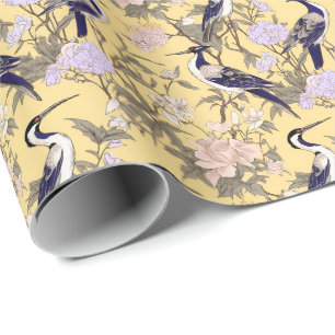 Chinoiserie Yellow Floral Egret Geschenkpapier