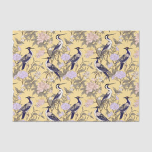 Chinoiserie Yellow Floral Egret Seidenpapier