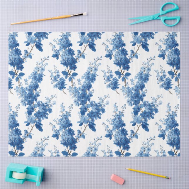 Chinoiserie zarte blaue Blumen Dekupage Seidenpapier (Basteln)