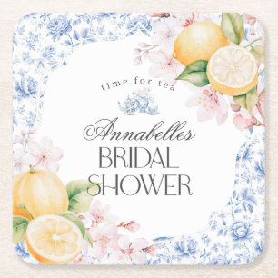 Chinoiserie-Zitronen-Teeparty-Hochzeitsdusche-Deko Rechteckiger Pappuntersetzer