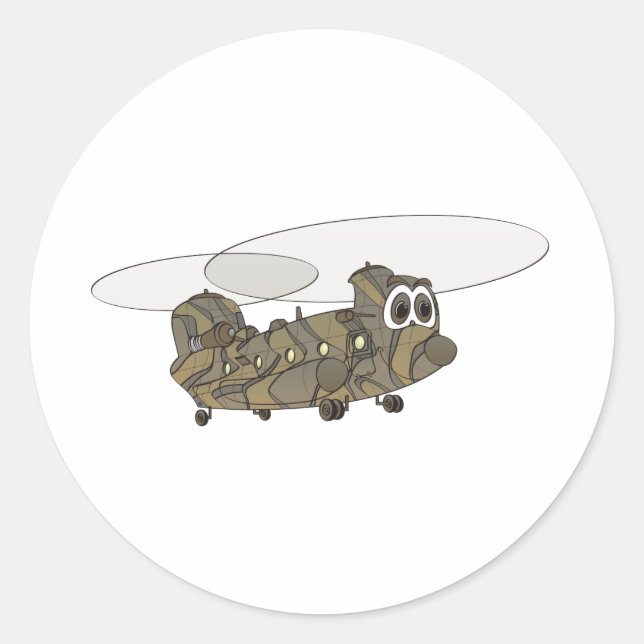 Chinook Camouflage Helicopter Cartoon Runder Aufkleber (Vorderseite)