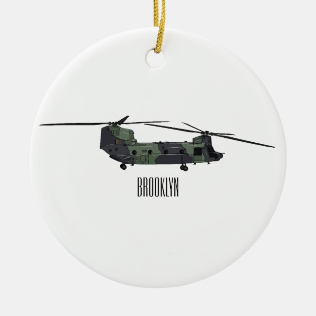 Chinook Heerhubschrauber Cartoon Illustration Keramik Ornament (Vorne)