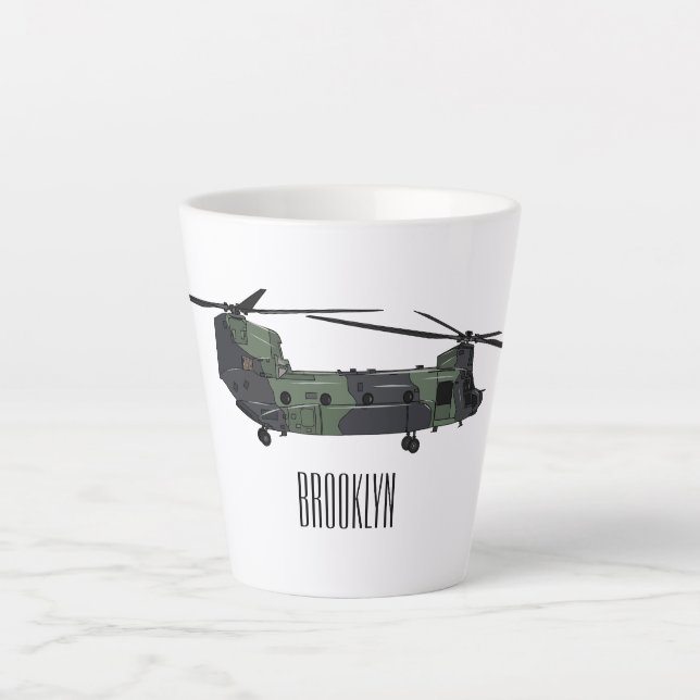 Chinook Heerhubschrauber Cartoon Illustration Milchtasse (Vorderseite)