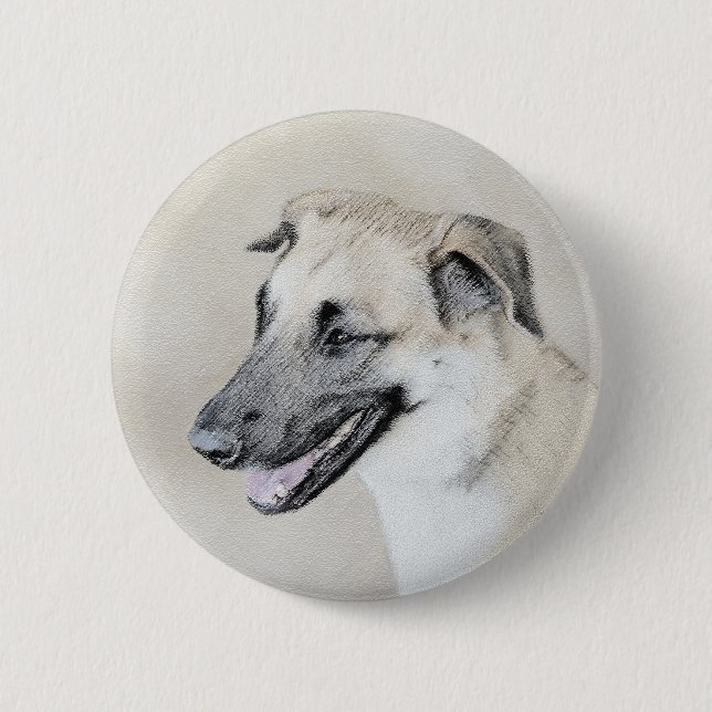 Chinook (Hubschrauberohren) Malerei - Hundekunst Button (Vorderseite)