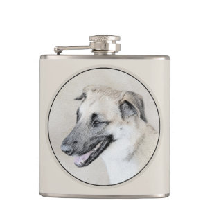Chinook (Hubschrauberohren) Malerei - Hundekunst Flachmann