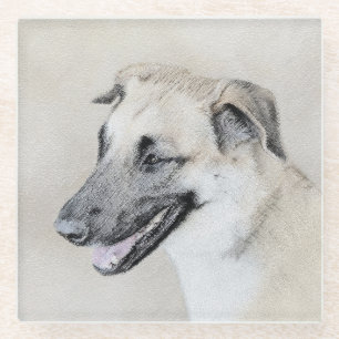 Chinook (Hubschrauberohren) Malerei - Hundekunst Glasuntersetzer