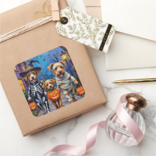 Chinook-Hunde beim Trick-or-Treat Halloween-Kostüm Quadratischer Aufkleber