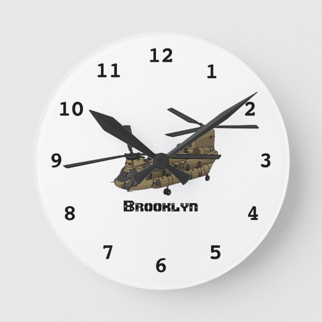 Chinook-Illustration für Militärhubschrauber Runde Wanduhr (Vorderseite)
