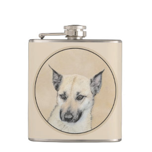 Chinook (Ohrspitze) Malerei - Original Hundkunst Flachmann