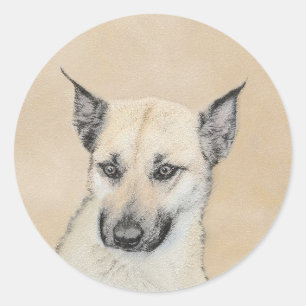 Chinook (Ohrspitze) Malerei - Original Hundkunst Runder Aufkleber