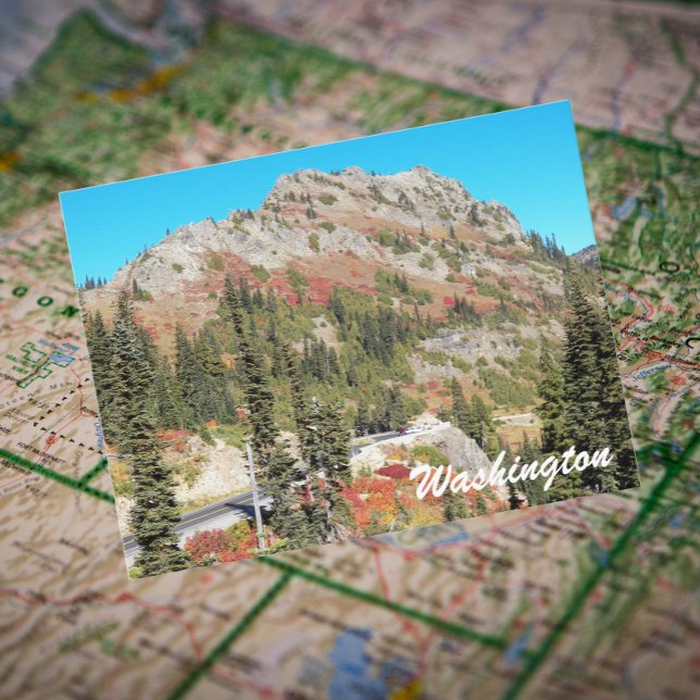 Chinook Pass, Washington Staat Travel Foto Postkarte (In Situ Map)