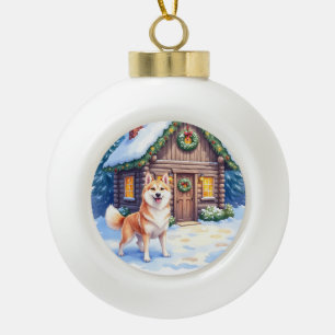 Chinook Rustic Blockhütte Weihnachtskunst Keramik Kugel-Ornament