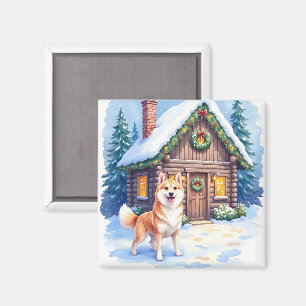 Chinook Rustic Blockhütte Weihnachtskunst Magnet