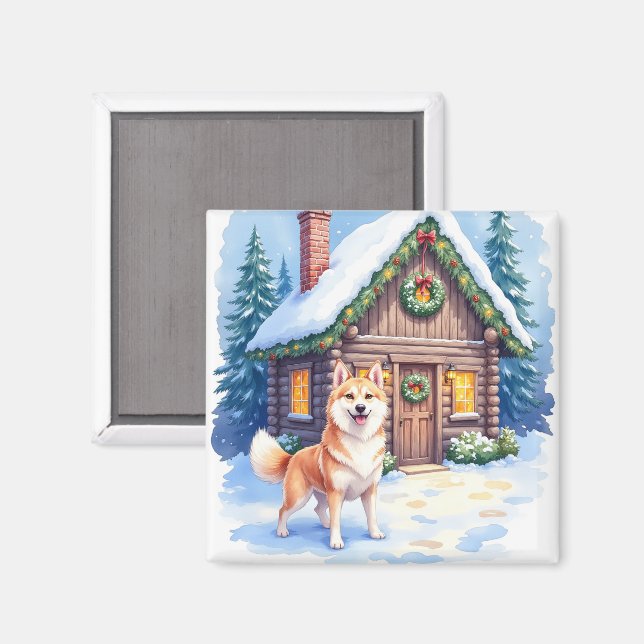 Chinook Rustic Blockhütte Weihnachtskunst Magnet (Vorderseite/Rückseite)