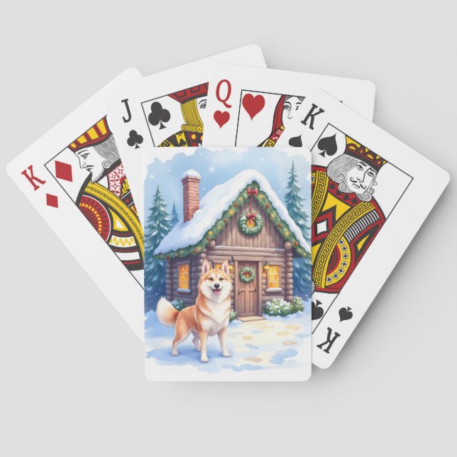 Chinook Rustic Blockhütte Weihnachtskunst Spielkarten (Rückseite)