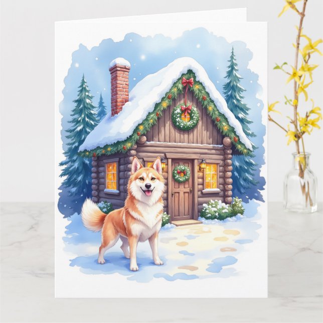 Chinook Rustic Log Cabin Christmas Art Karte (Gelbe Blume)