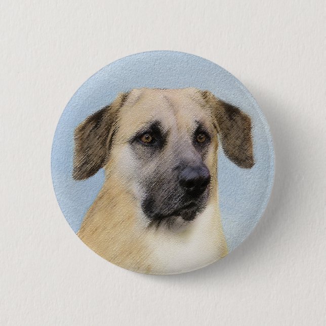 Chinook (Tropfohren) Gemälde - Original Hundkunst Button (Vorderseite)
