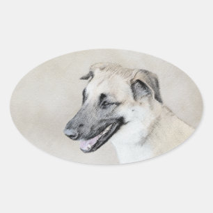 Chinook (Tropfohren) Gemälde - Original Hundkunst Ovaler Aufkleber