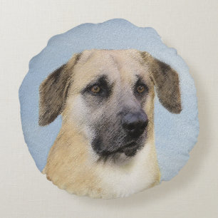 Chinook (Tropfohren) Gemälde - Original Hundkunst Rundes Kissen