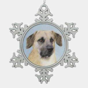 Chinook (Tropfohren) Gemälde - Original Hundkunst Schneeflocken Zinn-Ornament