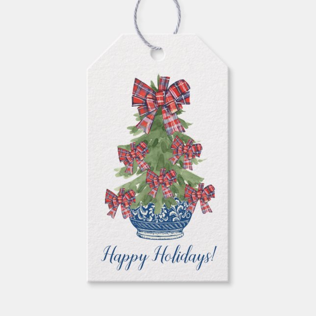 Chinsoiserie Weihnachtsgeschenke Tags, Blue Topiar Geschenkanhänger (Vorderseite)