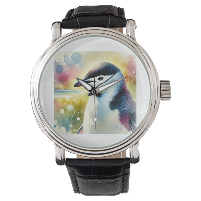 Chinstrap Penguin 210824AREF115 - Watercolor Armbanduhr (Vorderseite)