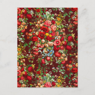 Chintz-Muster rote rosa gelbe Blumen vintage Postkarte