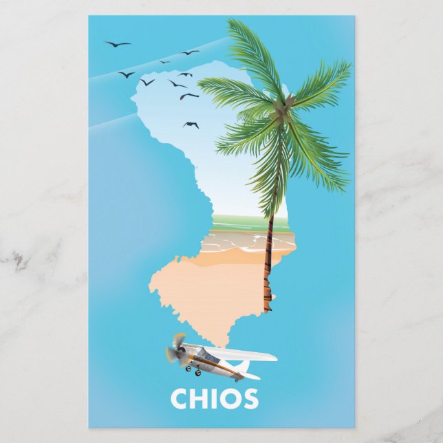 Chios Griechenland illustrierte Karte. (Vorderseite)
