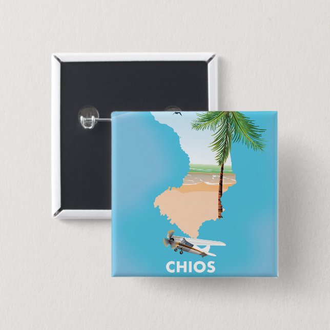 Chios Griechenland illustrierte Karte. Button (Vorne & Hinten)