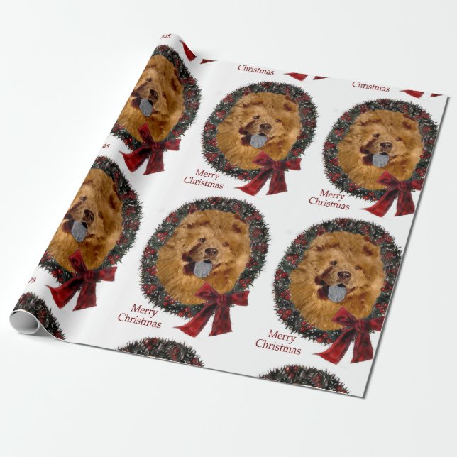 Chiow Chow Christmas Wreath Geschenkpapier (Ungerollt)