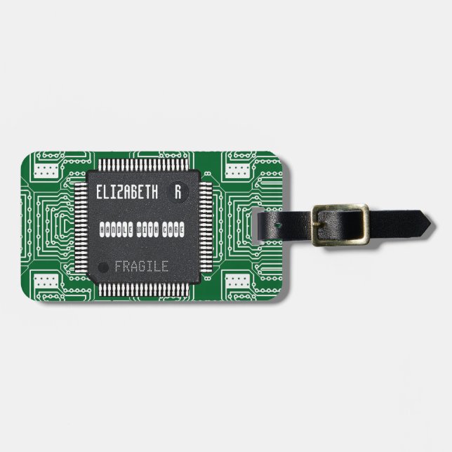 Chip auf der gedruckten Leiterplatte mit Ihrem Nam Gepäckanhänger (Vorderseite horizontal)