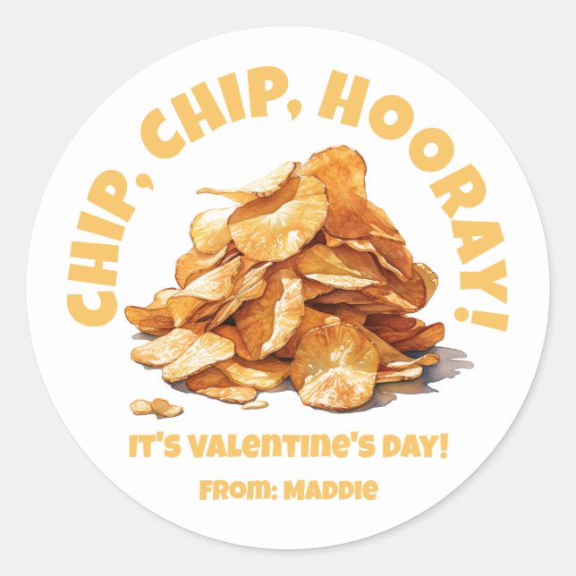 Chip, Chip, Hooray! Kartoffelchips Valentinstag Runder Aufkleber (Vorderseite)