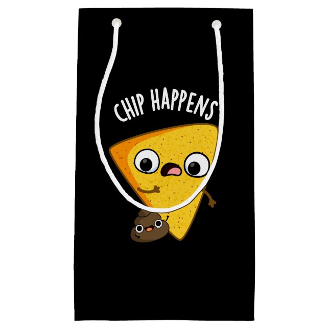 Chip Happens Funny Gekackt Pun Dark BG Kleine Geschenktüte (Vorderseite)