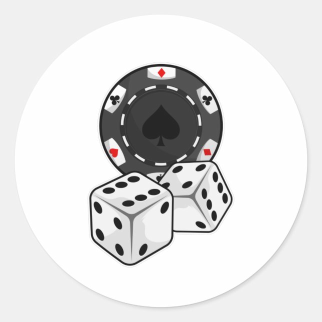 Chip & Würfel für Poker Runder Aufkleber (Vorderseite)